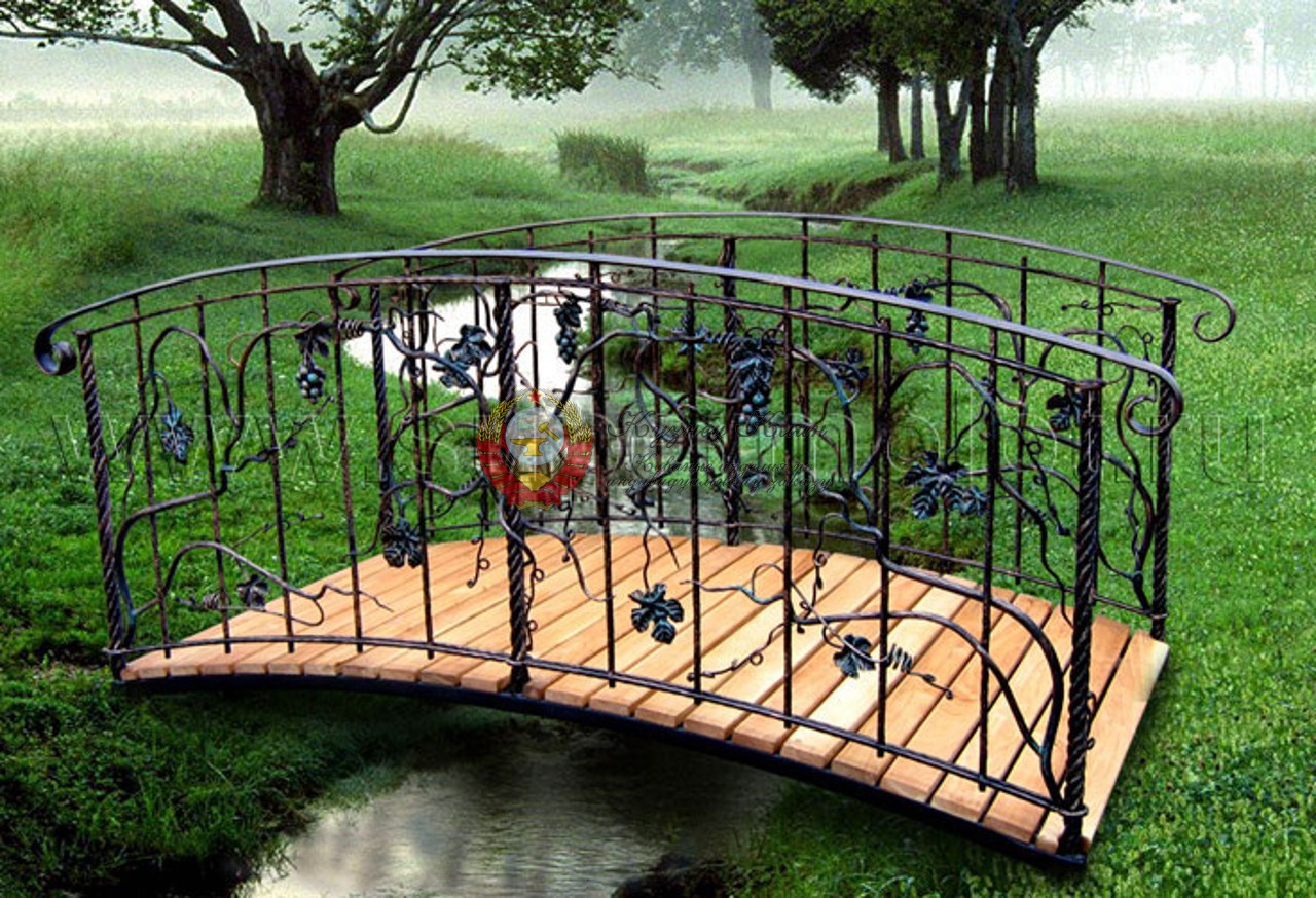 Кованый мостик с лозой винограда