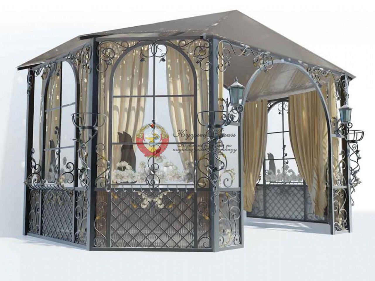 Кованая беседка авторская со стеклами