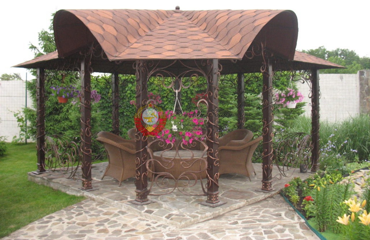 Кованая беседка открытая с рисунком модерн