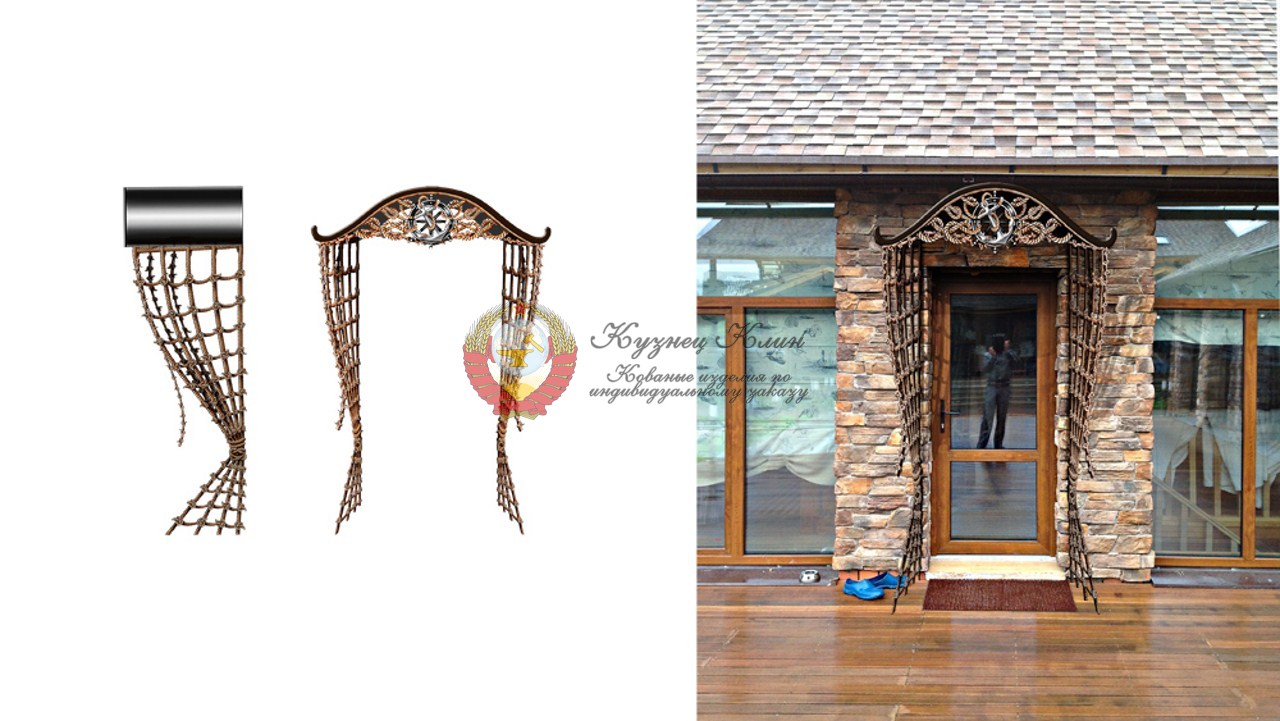 Кованый козырек с канатами