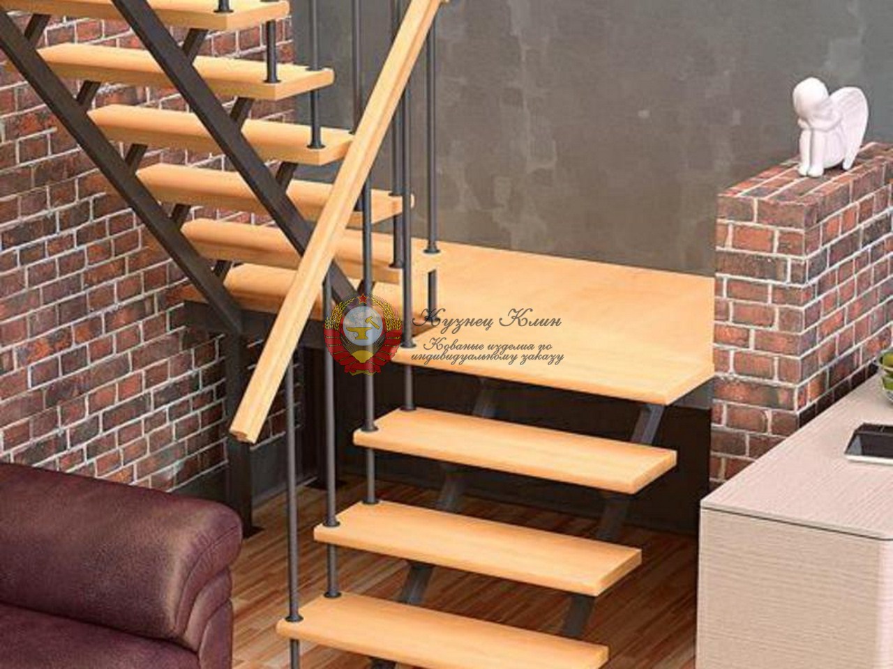 Металлическая лестница ступени из бука