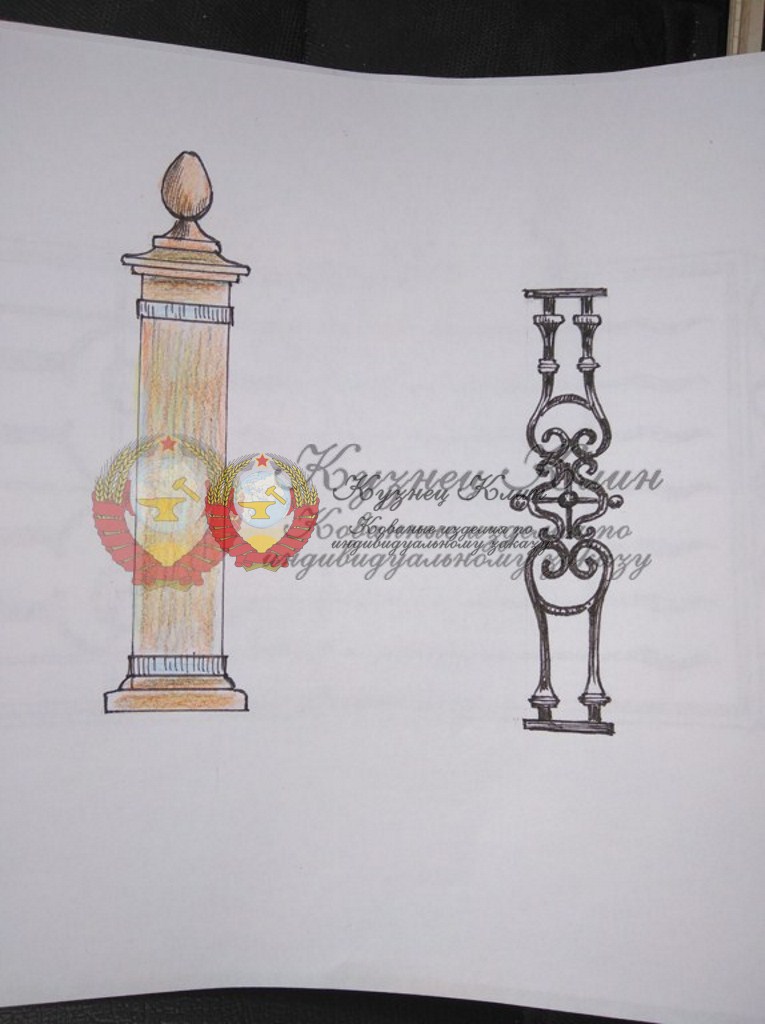 Эскизы столбов и кованых балясин