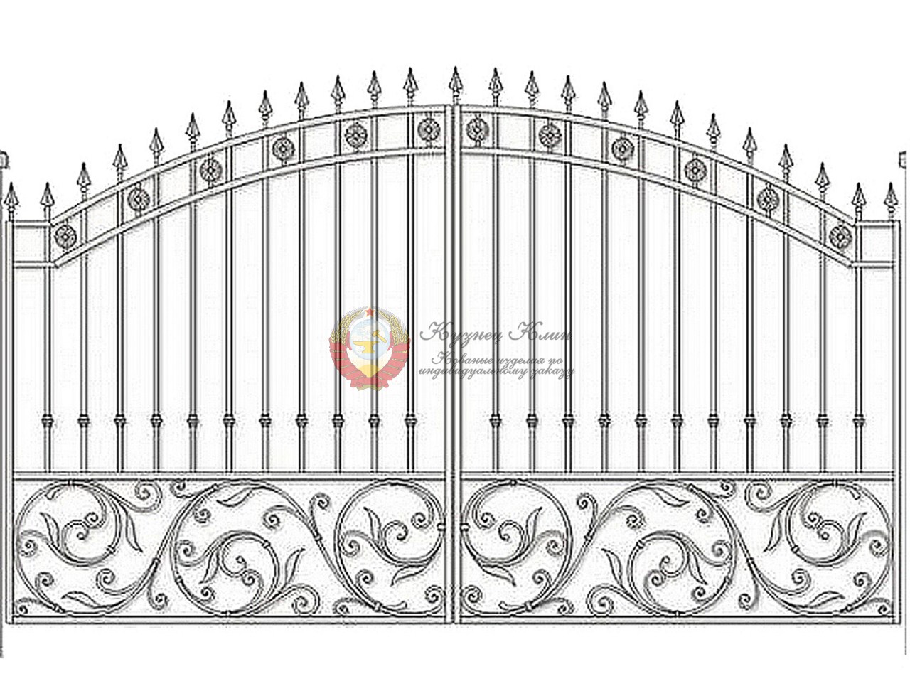 Эскиз сварных ворот с элементами ковки