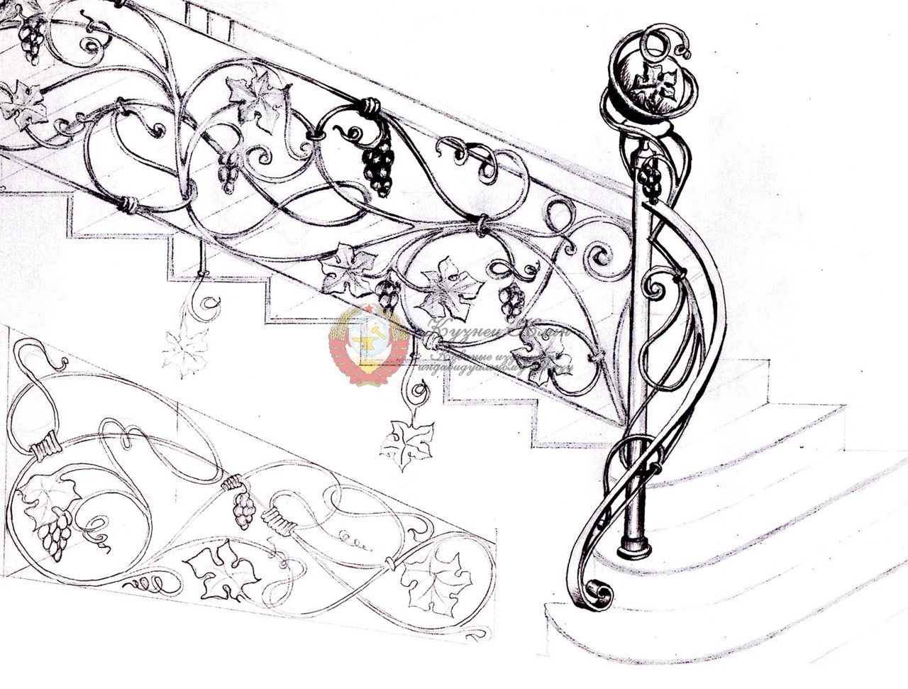 Эскиз кованых перил фантазии художника