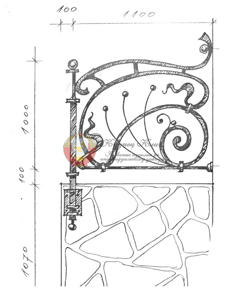 Эскиз ограждения рамота с мосштабом