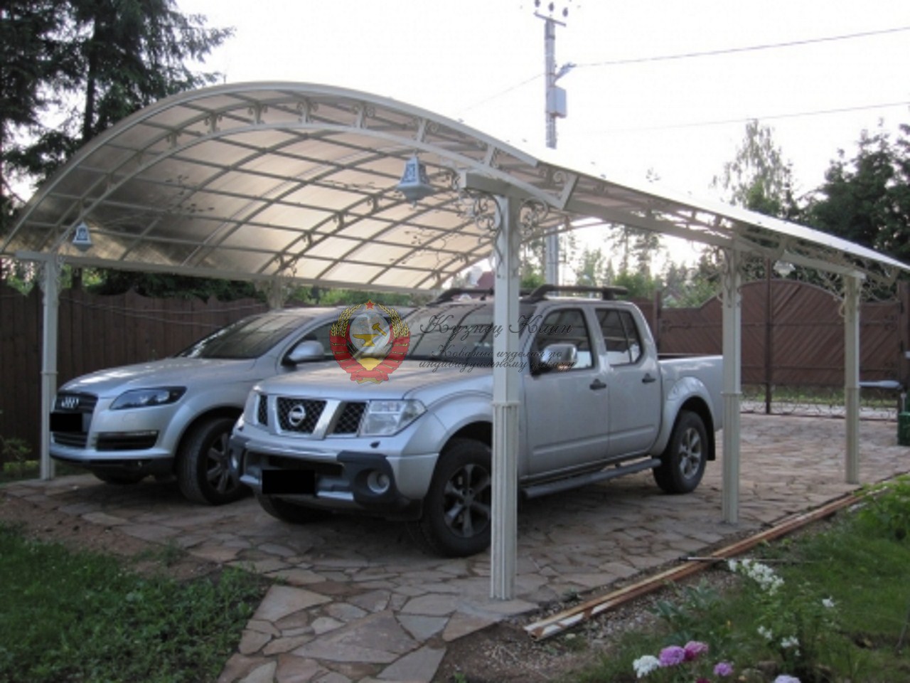 Автонавес кованый белый на 2 машины