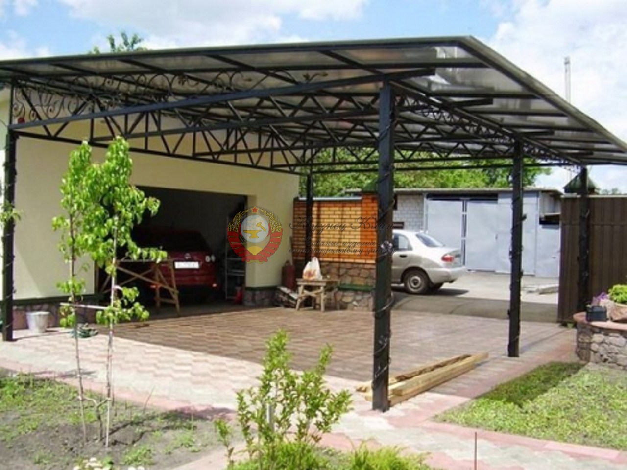 Автонавес сварной с поликарбонатом прямой