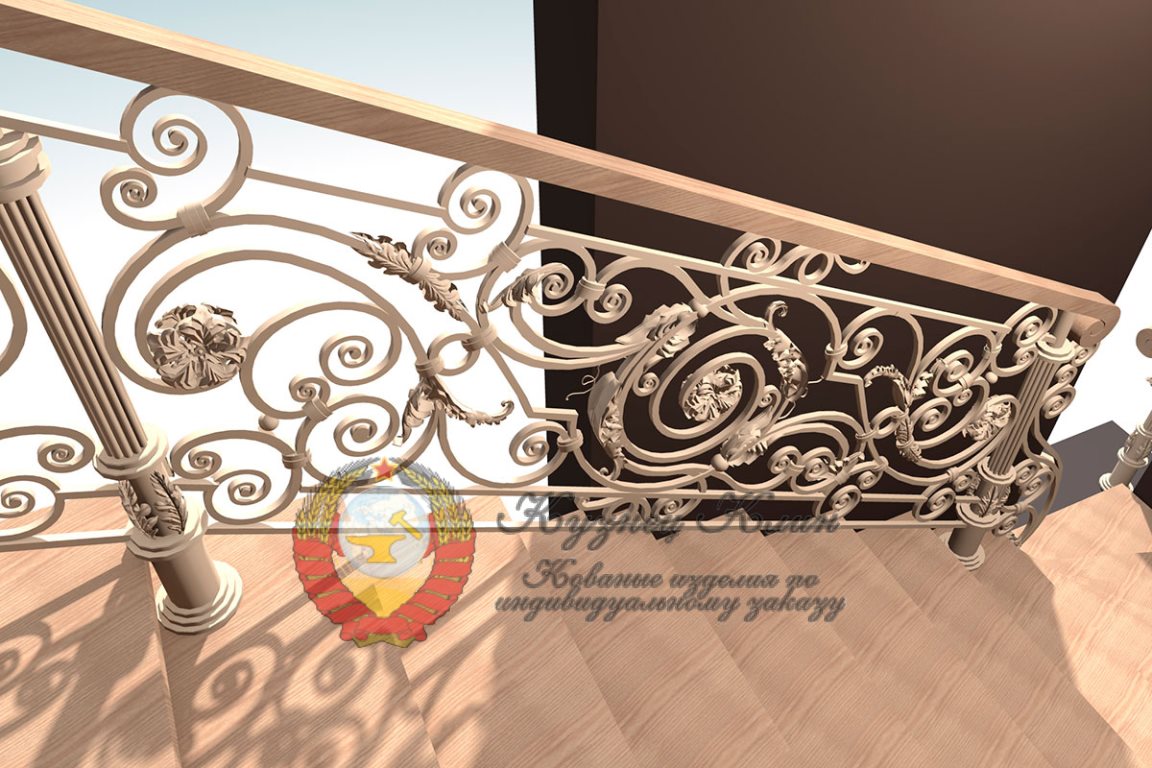 Кованые перила с дубовым поручнем