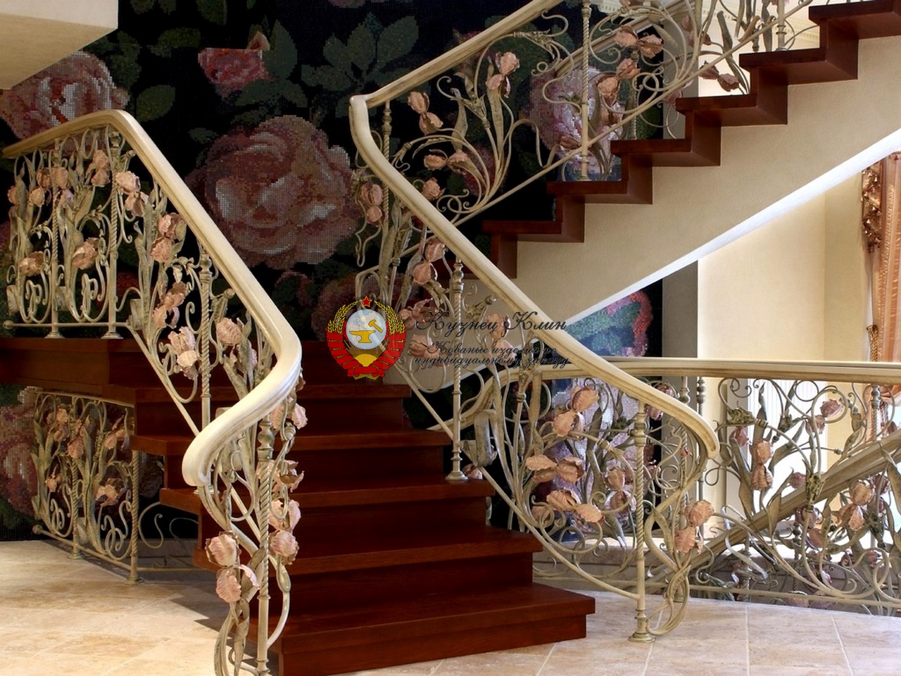 Кованые перила бежевый с патиной