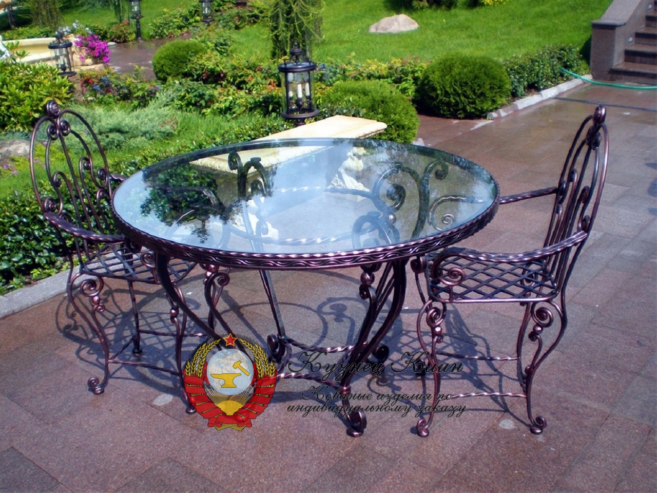 Кованый набор стол и стулья плетенка