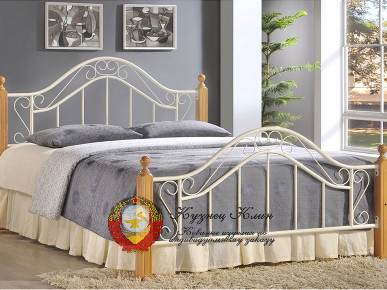 Кованая кровать модульная с дубовыми ножками