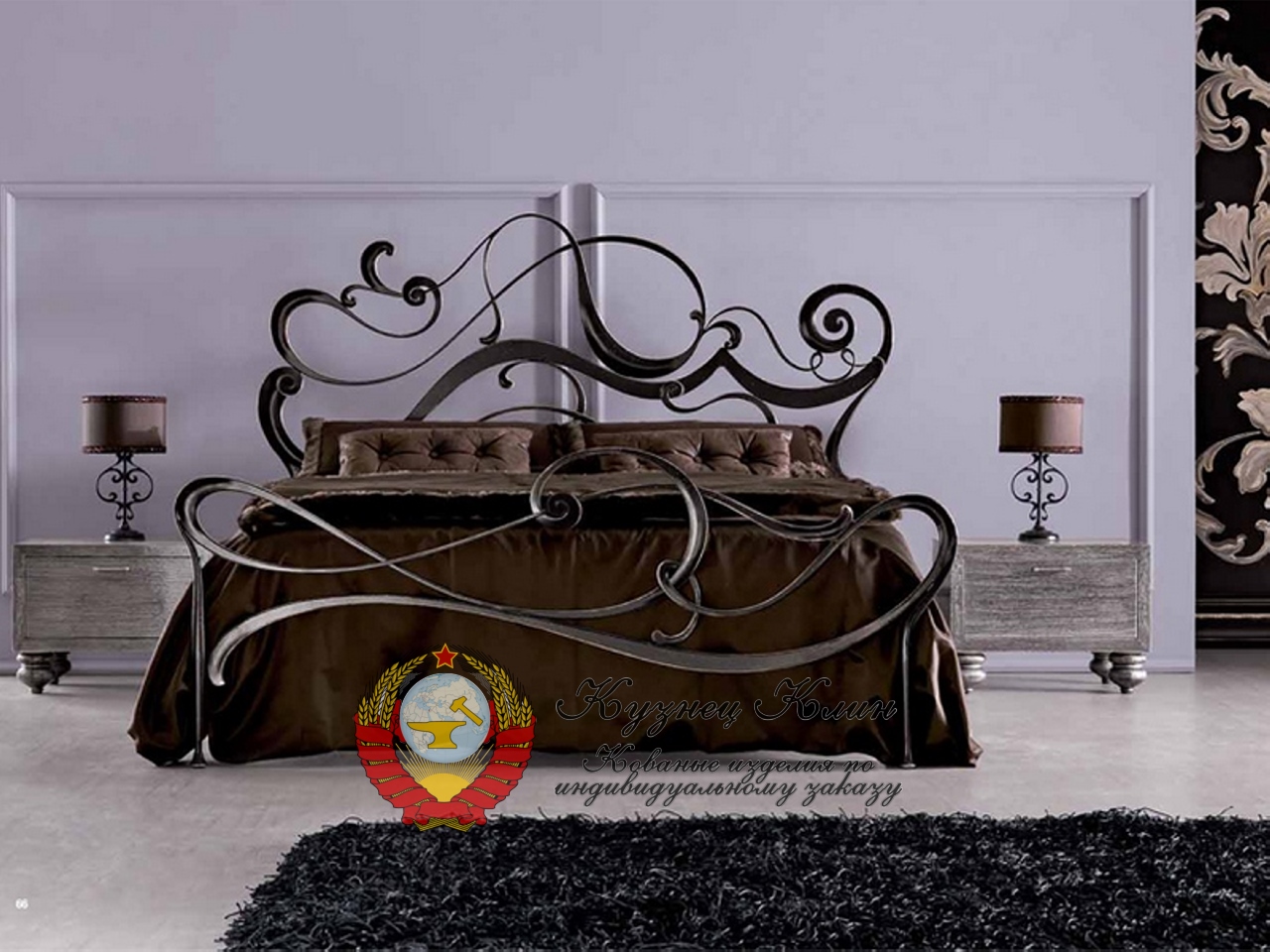 Кованая кровать модерн темный