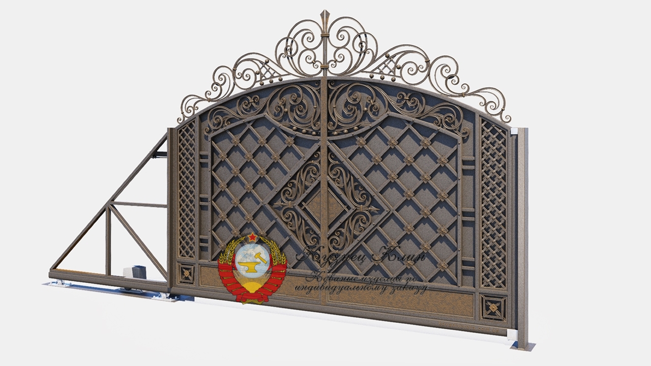 Ворота откатные с кованой накладной сеткой